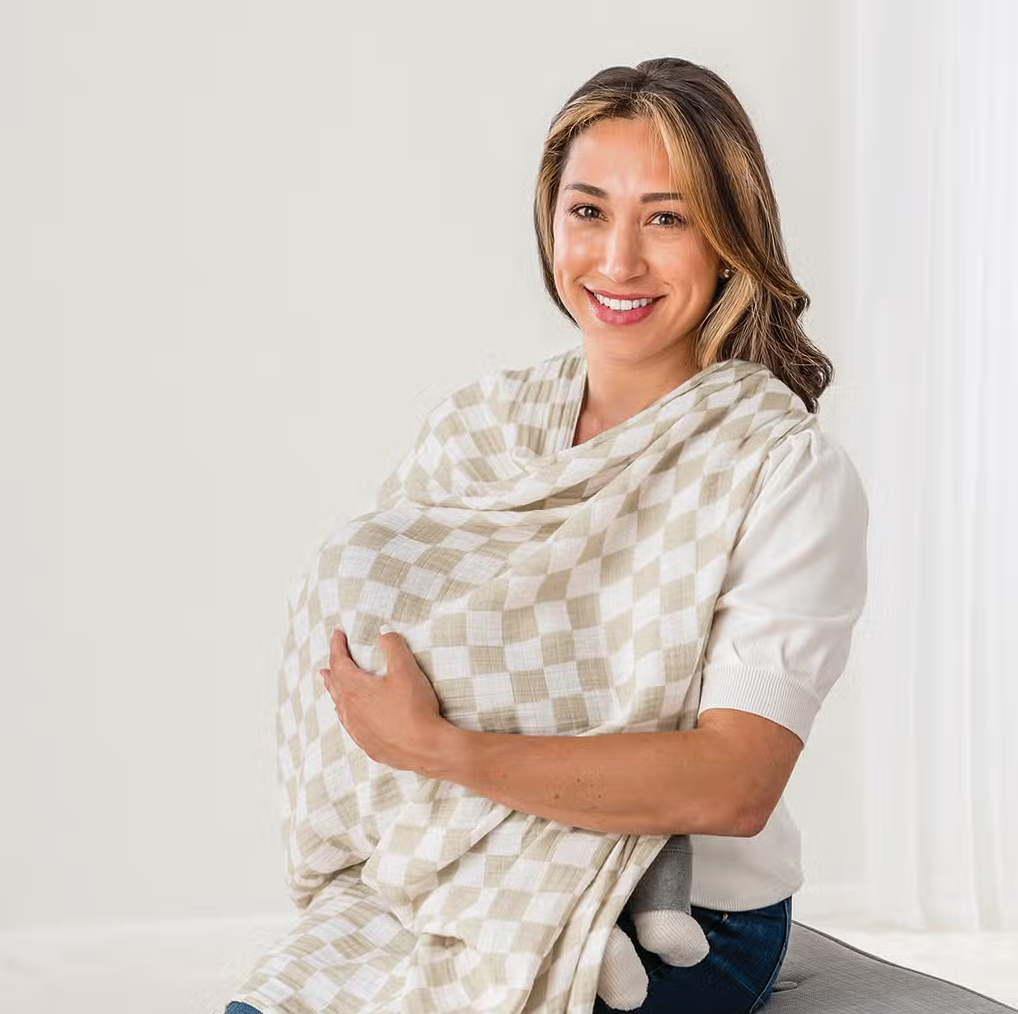 Bamboo Muslin Swaddle - Tan Checkerboard